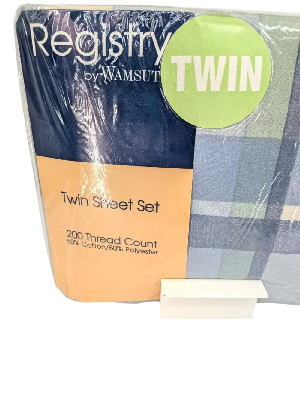 Vtg Registry Wamsutta Twin Sheet Set Plaid 200 Thread Count Coastal USA Sealed